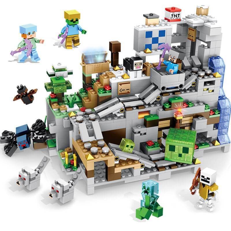 Bloco de Montar Minecraft  Estilo LEGO - Modelo Caverna da Montanha